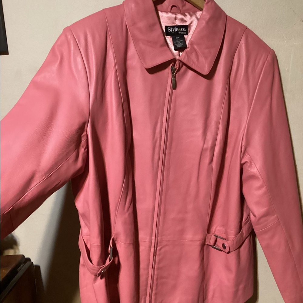 Style & Co.Pastel Pink Genuine Soft Leather Zip-up Women's Jacket. Plus Size 22W